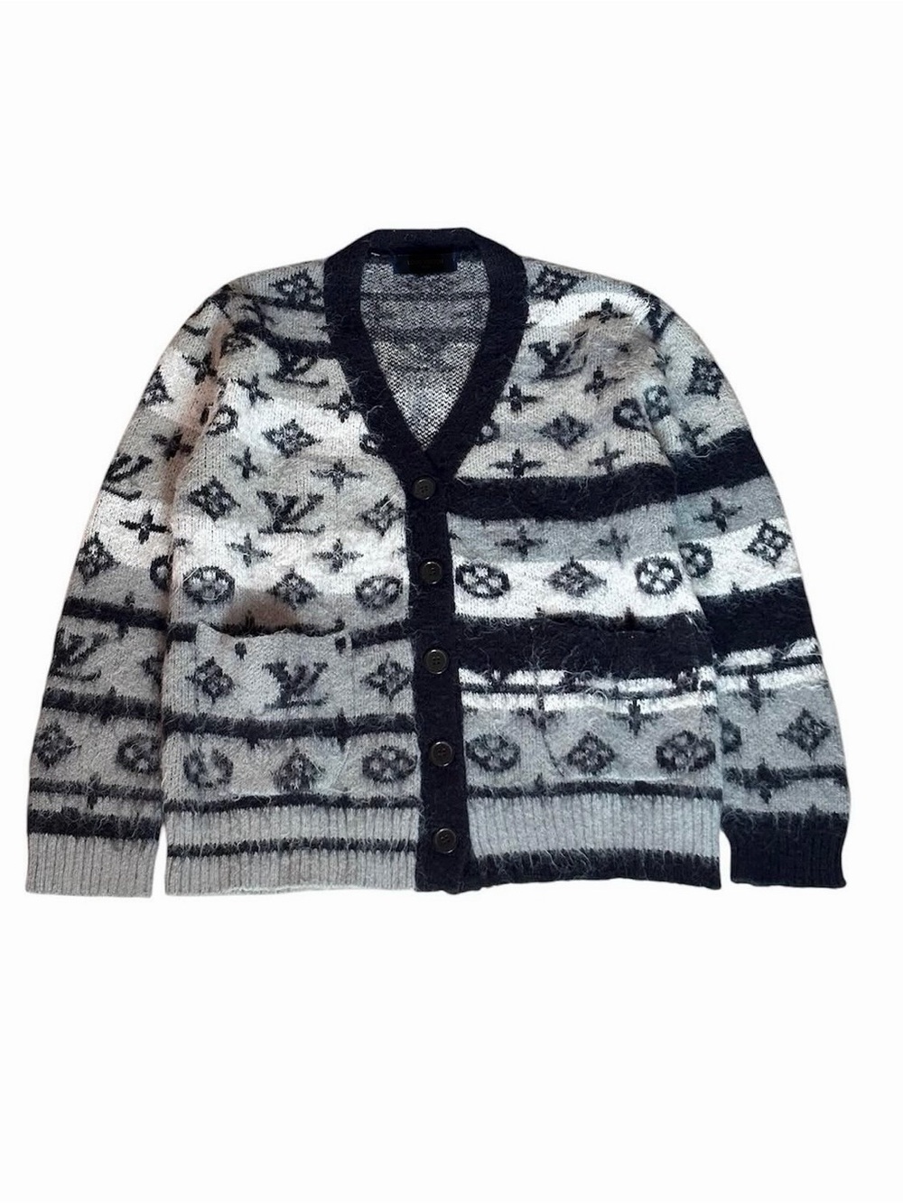 Louis Vuitton Black & Gray Monogram V-Neck Cardigan